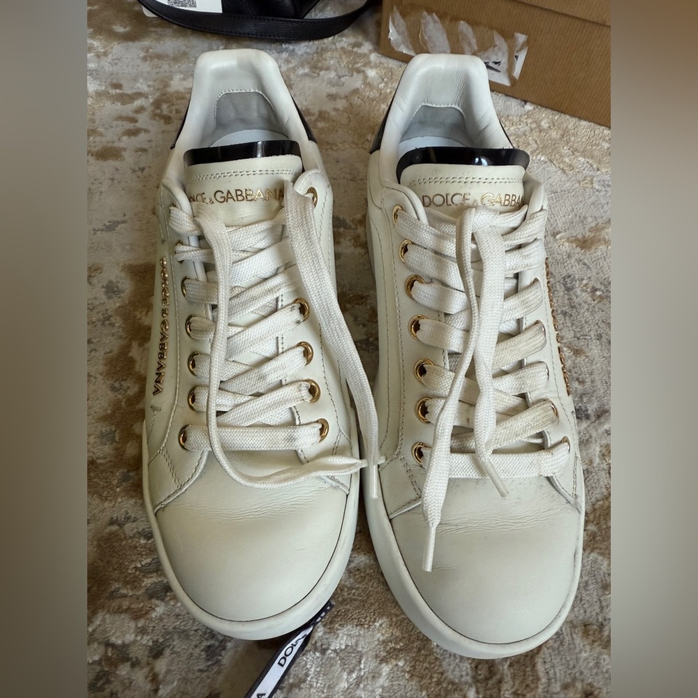 Dolce & Gabbana White Sneakers with Gold Details